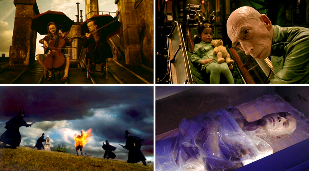 Clockwise from top left: Delicatessen and The City of Lost Children, co-directed by Marc Caro, Dante 01, directed by Caro, Vidocq, designed by Caro