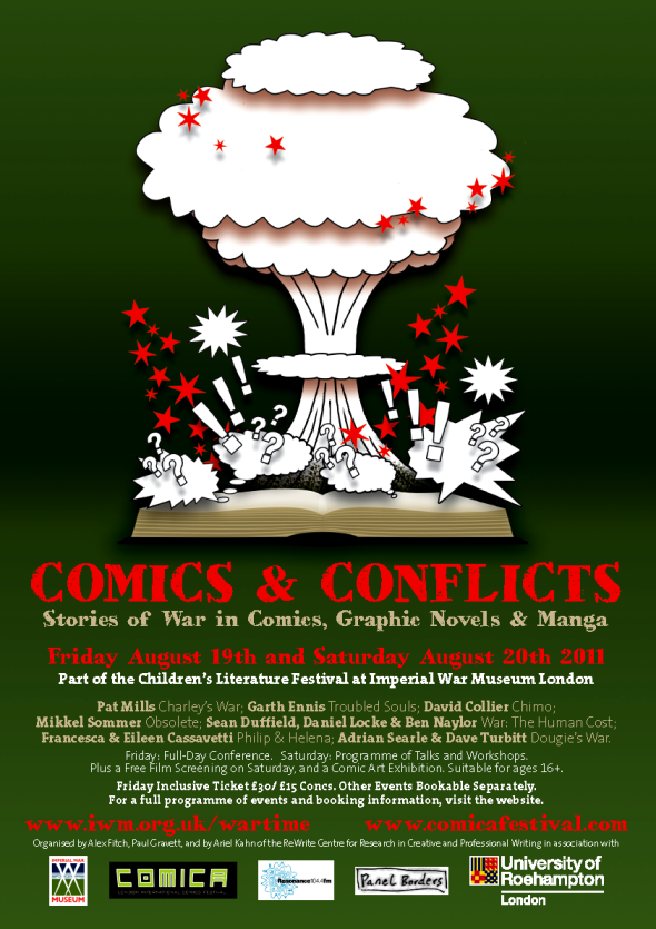 Comics and Conflicts flyer, designed by Peter Stanbury