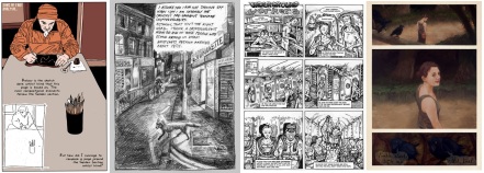 Pages of comics by Al Davison, Hannah Eaton, Vicky Stonebridge, James E Snelling