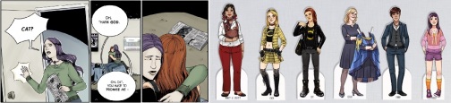 Volume 1 finale and character designs for My So-Called Secret Identity, art by Suze Shore