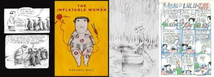Interior art and cover of The Inflatable Woman, Wolf Man and Lisa + Lulu by Rachael Ball
