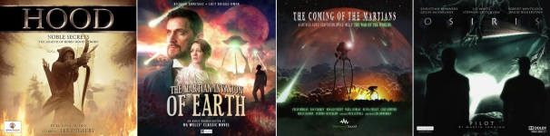 Covers of Hood, The Martian Invasion of Earth, The Coming of the Martians and Osiris