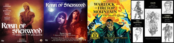 Covers of Robin of Sherwood: Knights of the Apocalypse / Sanctury / Fighting Fantasy: The Warlock of Firetop Mountain