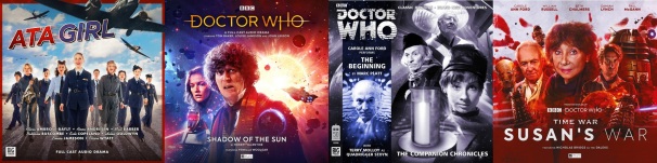 Covers of ATA Girl + Doctor Who audio drams featuring Louise Jameson / Doctor Who and Susan's War featuring Carole Ann Ford