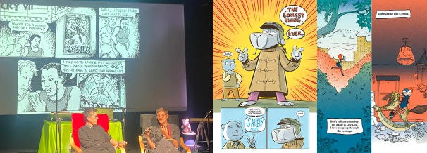Alison Bechdel and Hannah Berry on stage at LICAF / art from G Bear and Jammo, and Don't Call Me a Tomboy